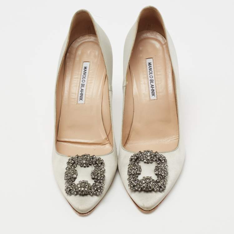 Pre Owned Manolo Blahnik Grey Satin Hangisi  Pumps Size 40