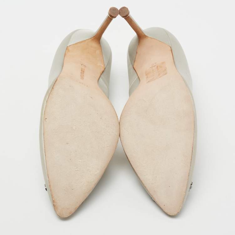 Pre Owned Manolo Blahnik Grey Satin Hangisi  Pumps Size 40