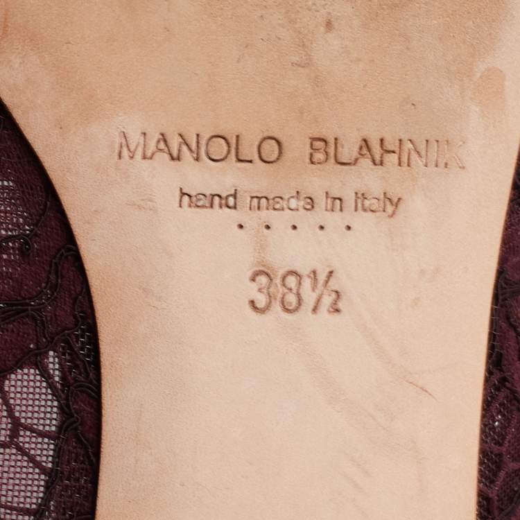 Pre Owned Manolo Blahnik Burgundy Lace Hangisi Ballet Flats Size 38.5