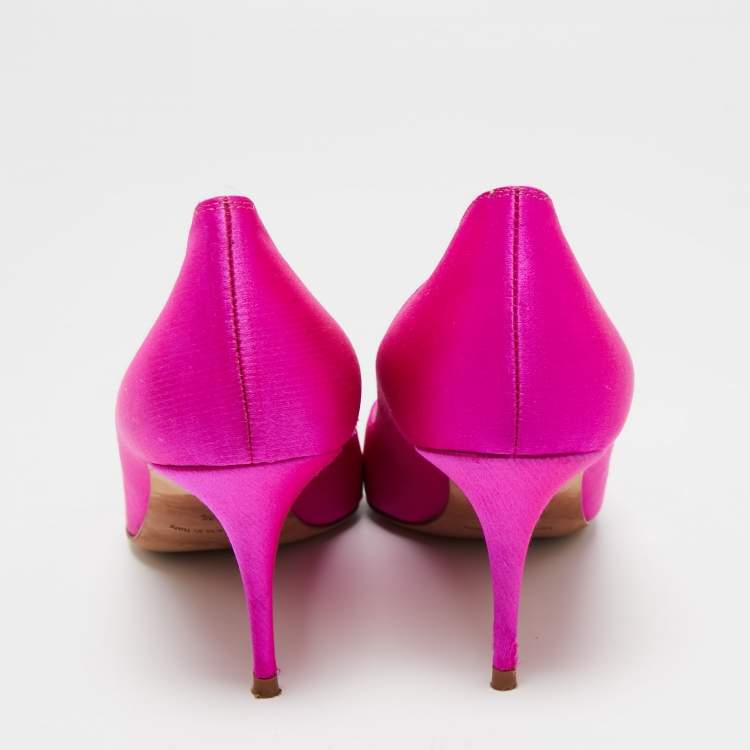 Pre Owned Manolo Blahnik Pink Satin Nadira Crystal Embellished Pointed Toe Pumps Size 37.5