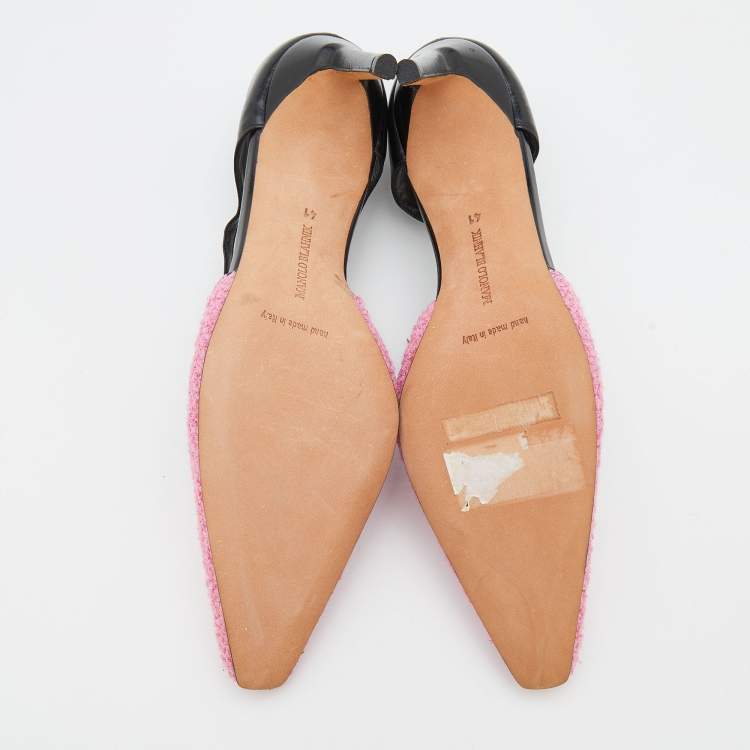 Pre Owned Manolo Blahnik Pink/Black Tweed and Leather Pointed Toe Pumps Size 41