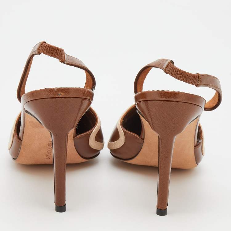Pre Owned Manolo Blahnik Brown Leather Pointed Toe Slingback Pumps Size 40.5