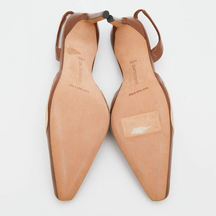 Pre Owned Manolo Blahnik Brown Leather Pointed Toe Slingback Pumps Size 40.5