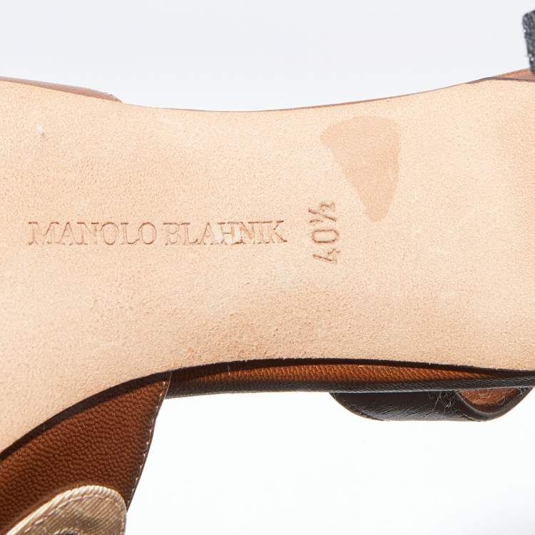 Pre Owned Manolo Blahnik Brown Leather Pointed Toe Slingback Pumps Size 40.5