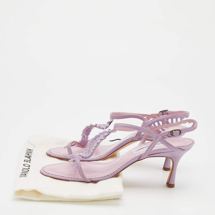 Pre Owned Manolo Blahnik Lilac Leather Tigrata Slingback Sandals Size 41
