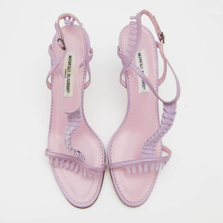 Pre Owned Manolo Blahnik Lilac Leather Tigrata Slingback Sandals Size 41