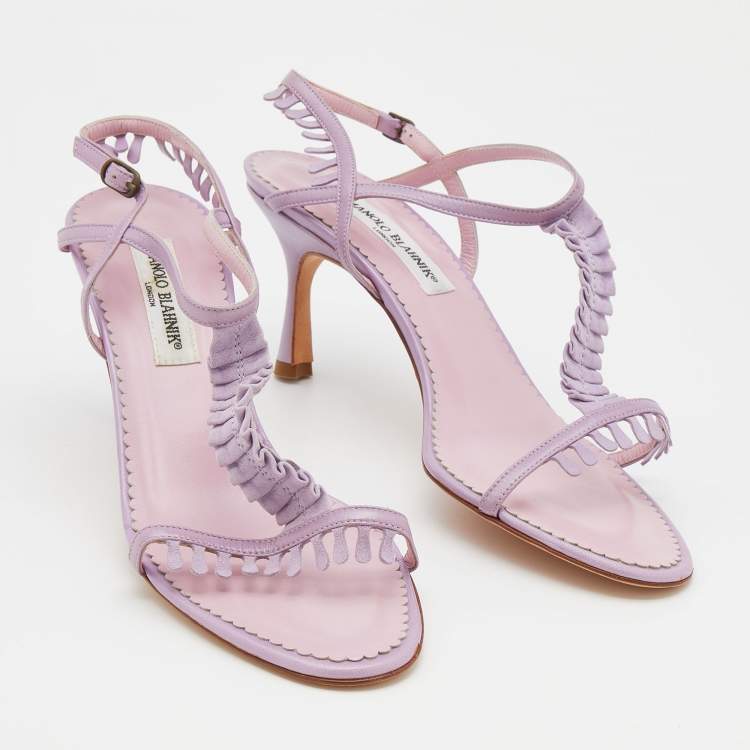 Pre Owned Manolo Blahnik Lilac Leather Tigrata Slingback Sandals Size 41
