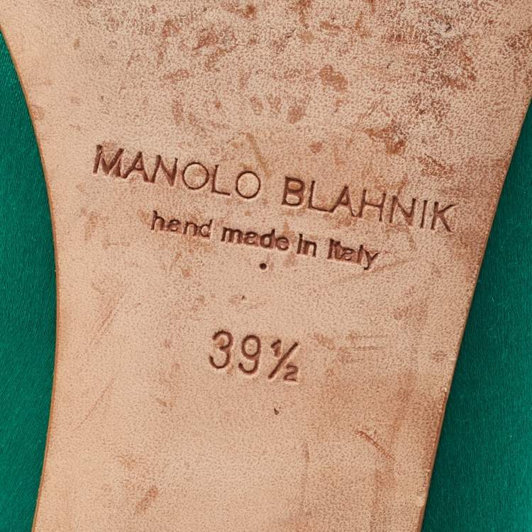 Pre Owned Manolo Blahnik Green Satin Hangisi Embellished Ballet Flats Size 39.5