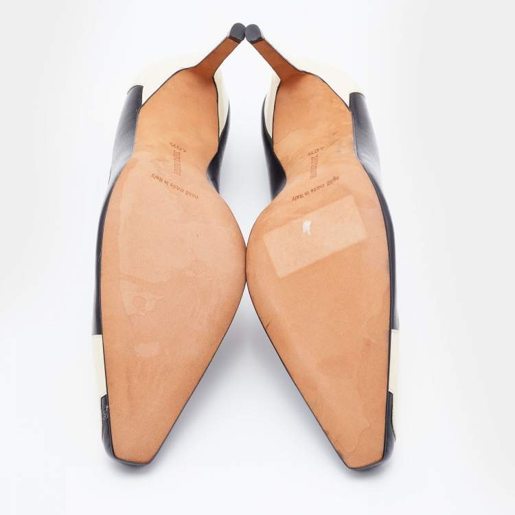Pre Owned Manolo Blahnik Black/White Patent and Leather Square Toe Pumps Size 40.5