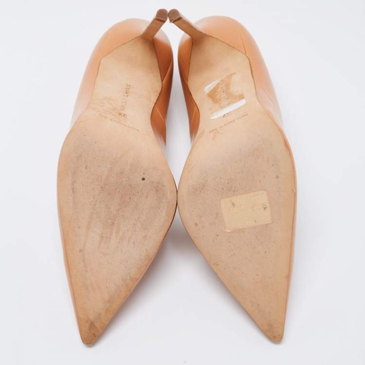 Pre Owned Manolo Blahnik Tan Leather BB Pointed Pumps Size 37