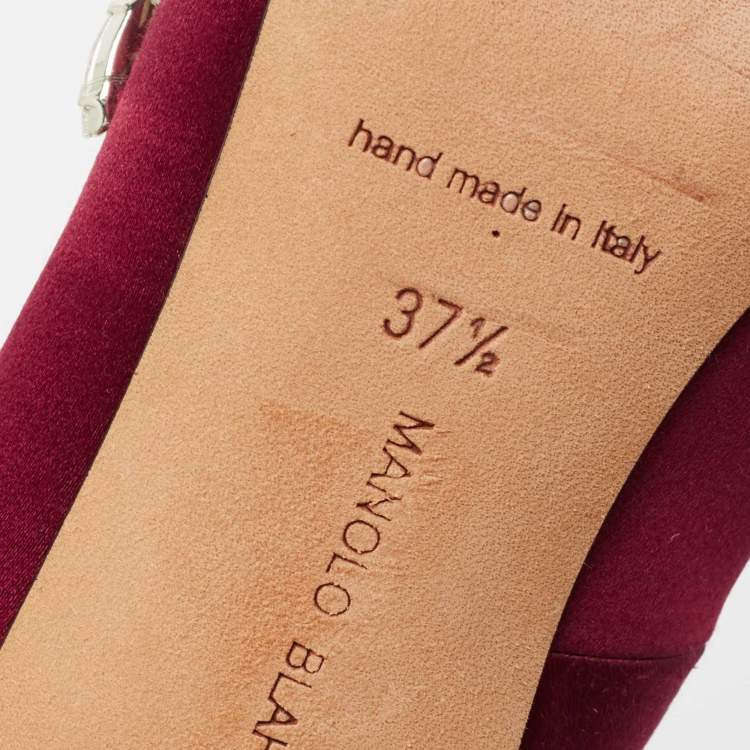 Pre Owned Manolo Blahnik Burgundy Satin Nadira Pumps Size 37.5