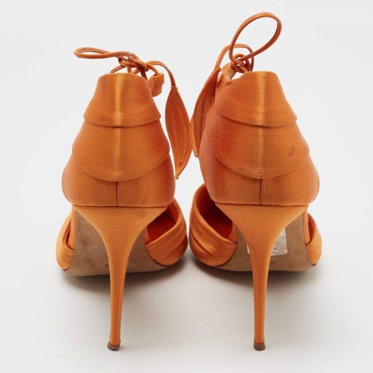 Pre Owned Manolo Blahnik Orange Satin Ankle Strap Dorsay Pumps Size 41