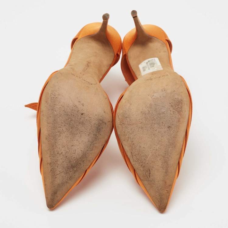 Pre Owned Manolo Blahnik Orange Satin Ankle Strap Dorsay Pumps Size 41