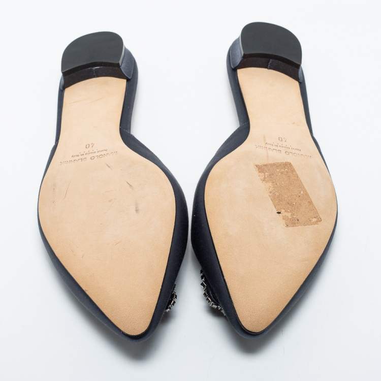 Pre Owned Manolo Blahnik Dark Grey Hangisi  Mules Size 40
