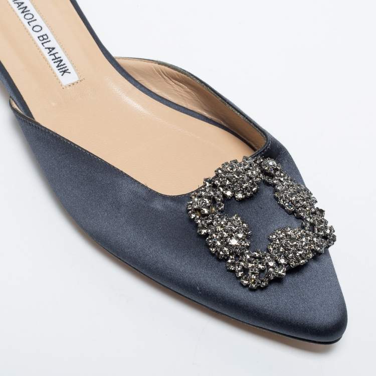Pre Owned Manolo Blahnik Dark Grey Hangisi  Mules Size 40