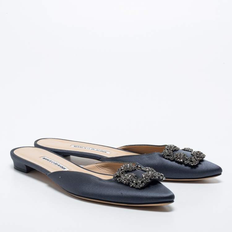 Pre Owned Manolo Blahnik Dark Grey Hangisi  Mules Size 40