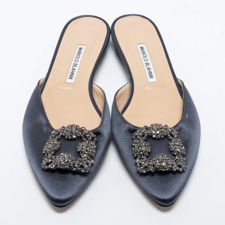 Pre Owned Manolo Blahnik Dark Grey Hangisi  Mules Size 40