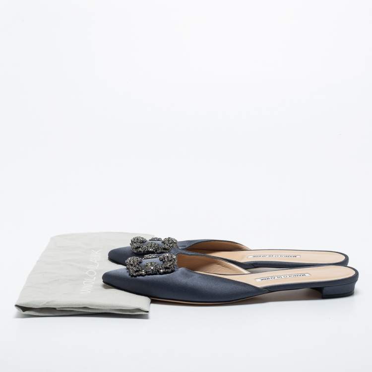 Pre Owned Manolo Blahnik Dark Grey Hangisi  Mules Size 40