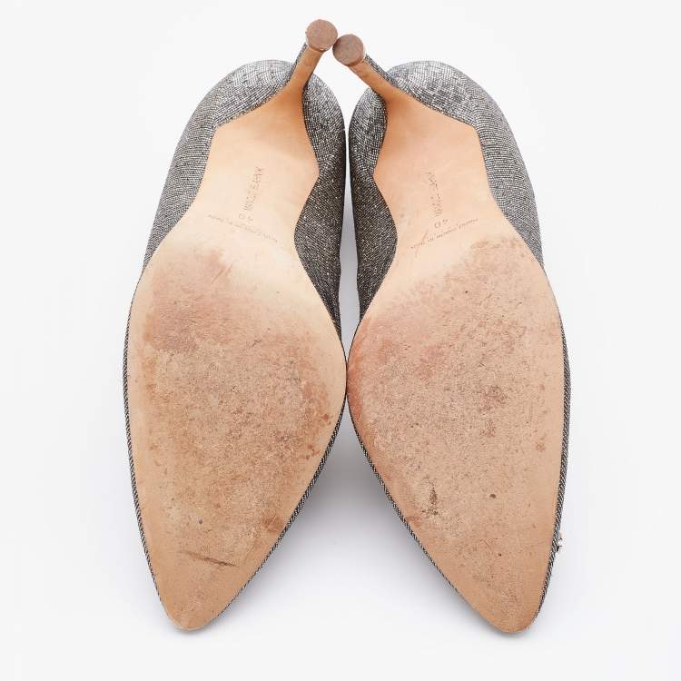 Pre Owned Manolo Blahnik Metallic Bronze/Silver Lurex Fabric and Glitter Hangisi Pumps Size 40