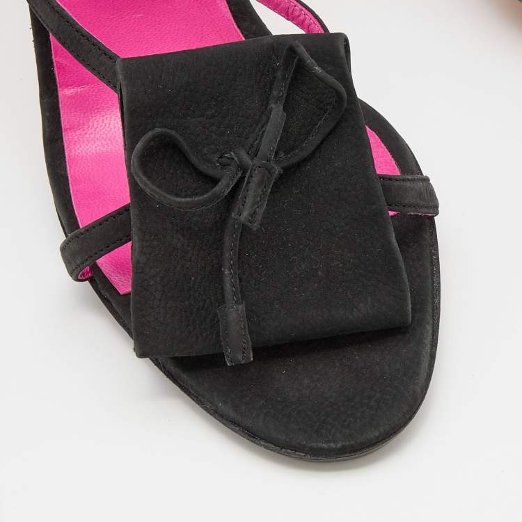 Pre Owned Manolo Blahnik Black Nubuck Leather Ankle Strap Sandals Size 40.5