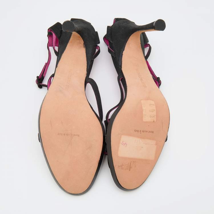 Pre Owned Manolo Blahnik Black Nubuck Leather Ankle Strap Sandals Size 40.5