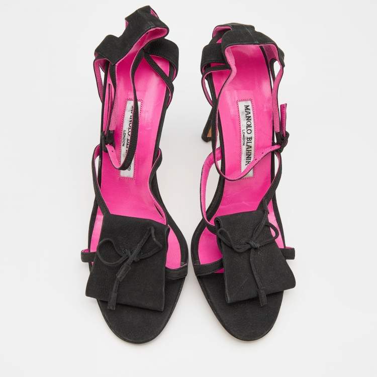 Pre Owned Manolo Blahnik Black Nubuck Leather Ankle Strap Sandals Size 40.5