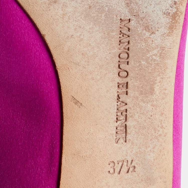 Pre Owned Manolo Blahnik Pink Satin Hangisi Crystal Embellished Ballet Flats Size 37.5