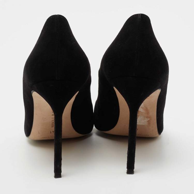 Pre Owned Manolo Blahnik Black/Silver Suede and Leather Cap Toe Pumps Size 41