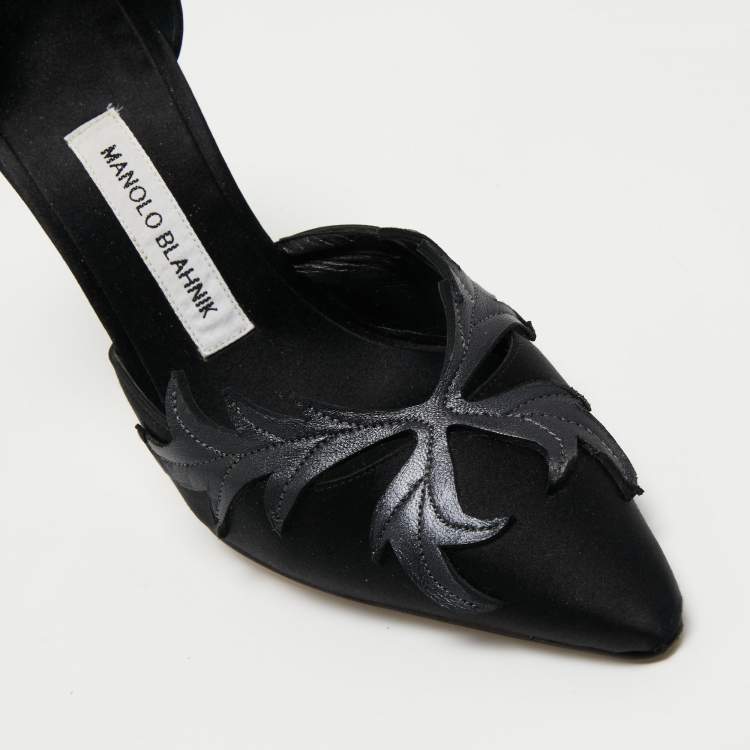 Pre Owned Manolo Blahnik Black Satin Embroidered Pointed Toe Pumps Size 40