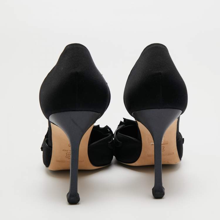 Pre Owned Manolo Blahnik Black Satin Embroidered Pointed Toe Pumps Size 40