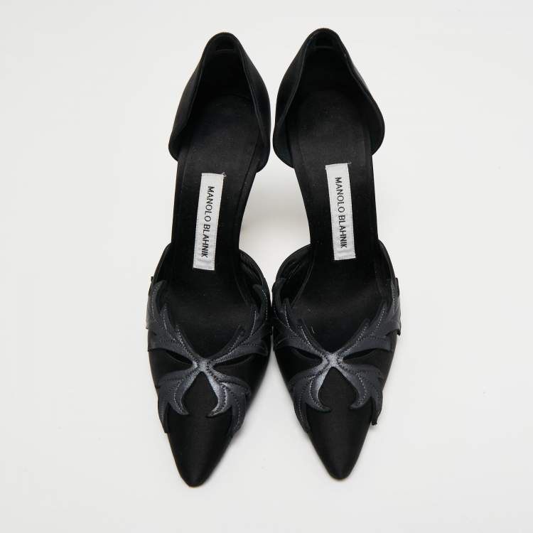 Pre Owned Manolo Blahnik Black Satin Embroidered Pointed Toe Pumps Size 40