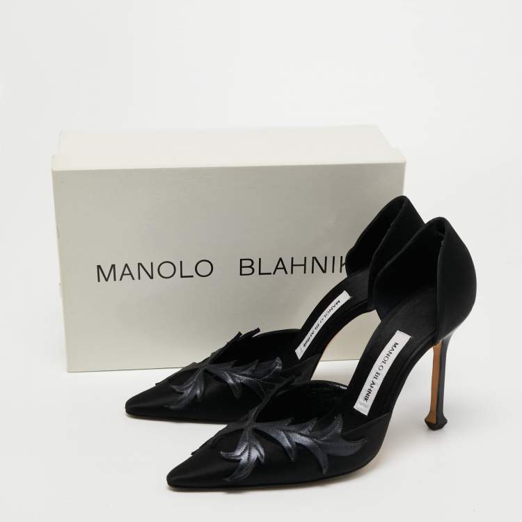 Pre Owned Manolo Blahnik Black Satin Embroidered Pointed Toe Pumps Size 40