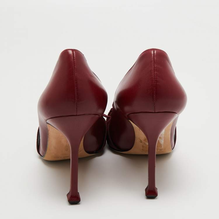 Pre Owned Manolo Blahnik Burgundy Leather Pointed Toe  Pumps Size 40.5