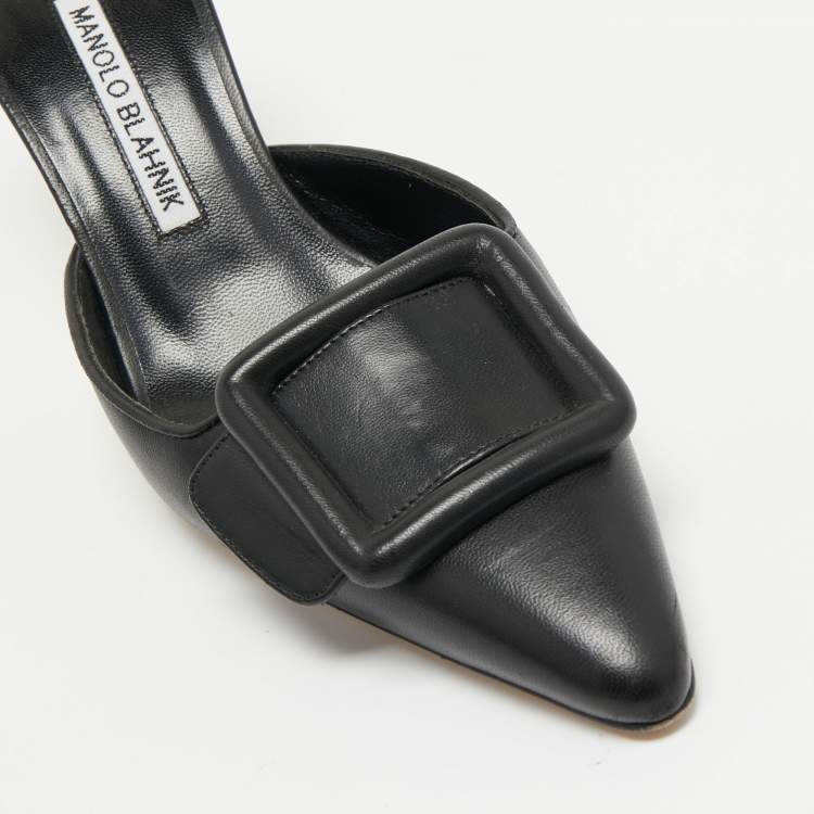 Pre Owned Manolo Blahnik Black Leather Maysale Mules Size 37