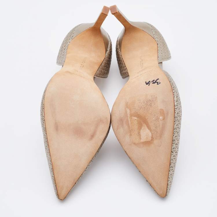 Pre Owned Manolo Blahnik  Metallic Gold Embossed Leather Tayler Pointed Toe D'orsay Pumps Size 36.5