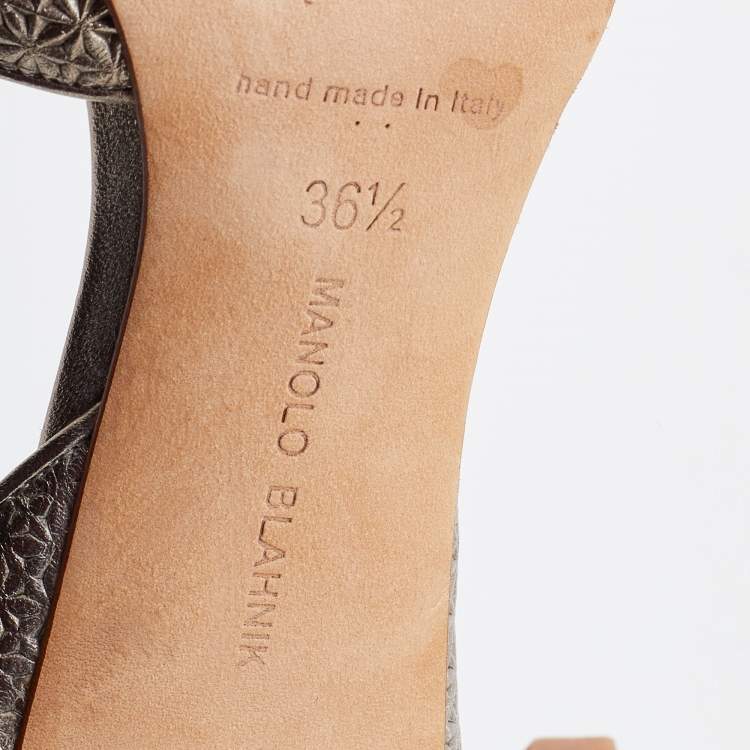 Pre Owned Manolo Blahnik  Metallic Gold Embossed Leather Tayler Pointed Toe D'orsay Pumps Size 36.5