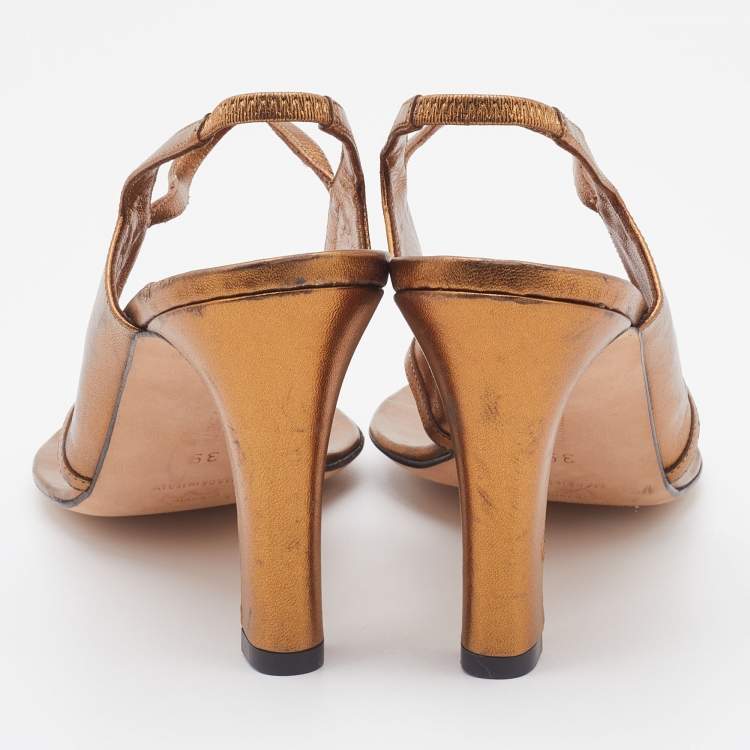 Pre Owned Manolo Blahnik Metallic Bronze Leather Thong Slingback Sandals Size 39