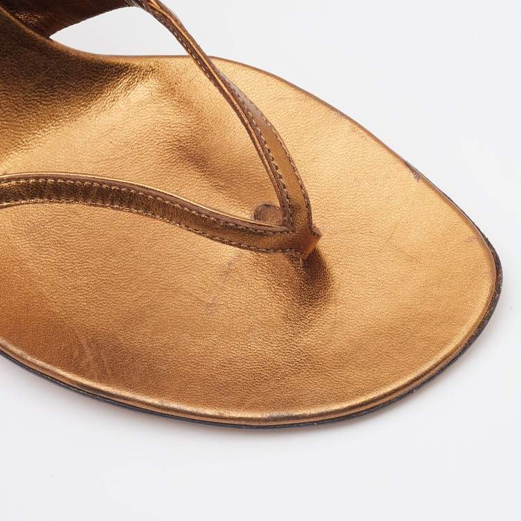 Pre Owned Manolo Blahnik Metallic Bronze Leather Thong Slingback Sandals Size 39