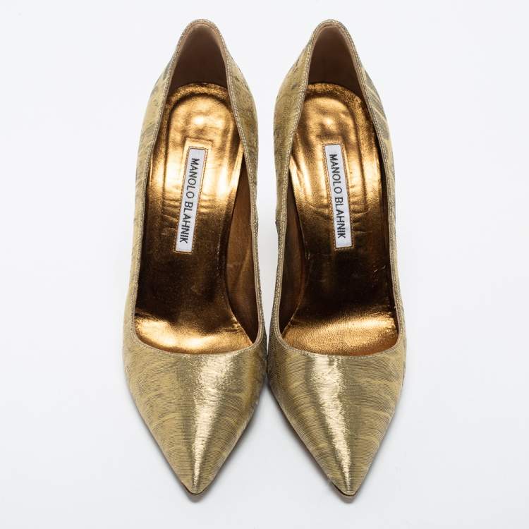 Pre Owned Manolo Blahnik Gold Lurex Fabric BB Pumps Size 37.5