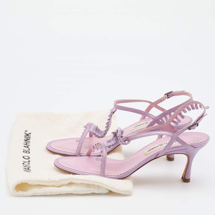 Pre Owned Manolo Blahnik Lilac Leather and Suede T Strap Sandals Size 39.5
