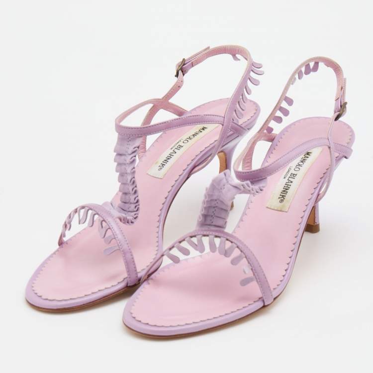 Pre Owned Manolo Blahnik Lilac Leather and Suede T Strap Sandals Size 39.5