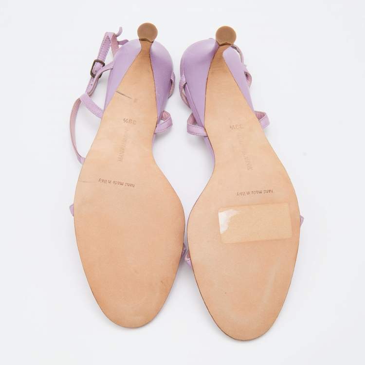 Pre Owned Manolo Blahnik Lilac Leather and Suede T Strap Sandals Size 39.5