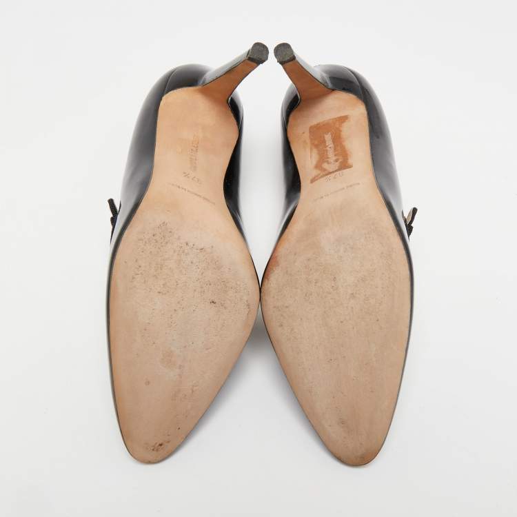 Pre Owned Manolo Blahnik Black Patent  Camparinew Pumps Size 37.5
