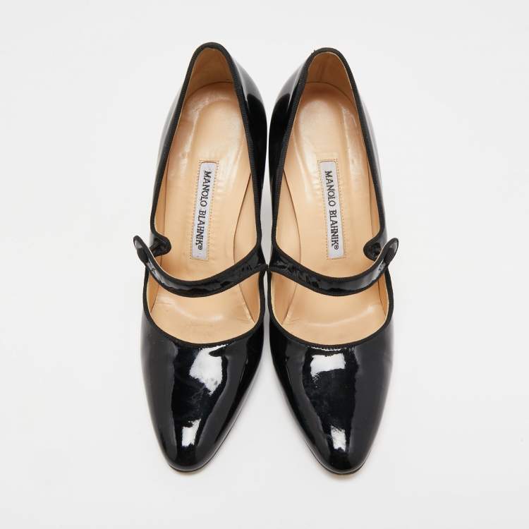 Pre Owned Manolo Blahnik Black Patent  Camparinew Pumps Size 37.5