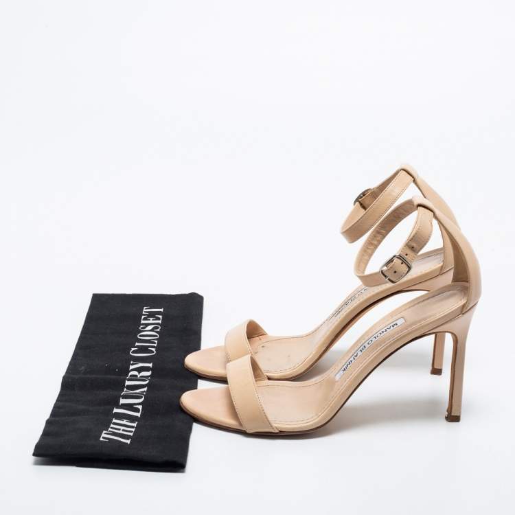 Pre Owned Manolo Blahnik  Beige Leather Chaos Sandals Size 35.5