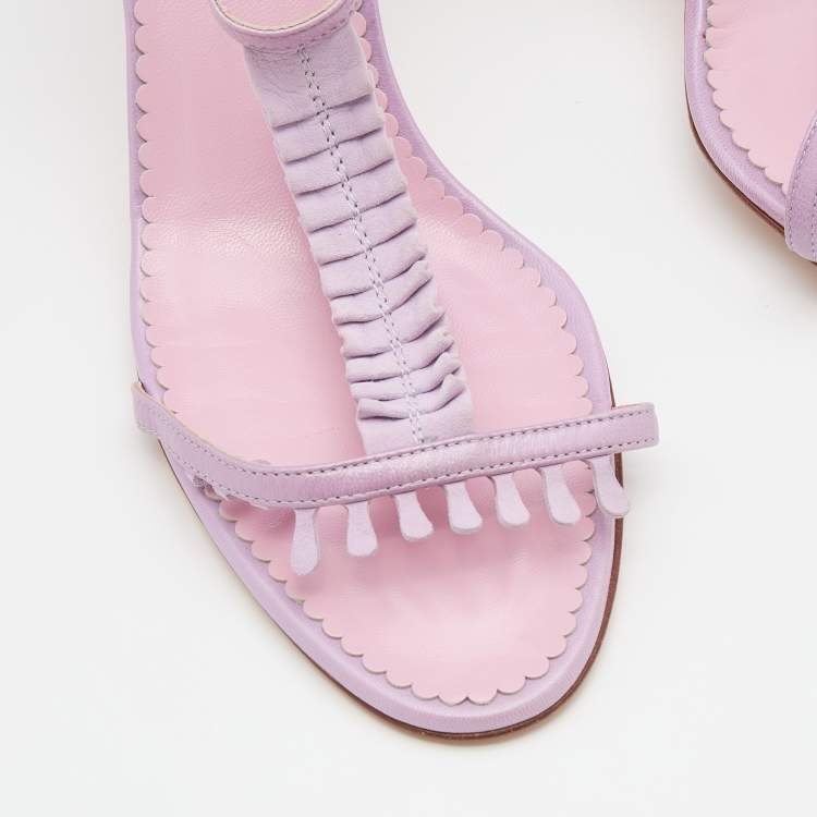 Pre Owned Manolo Blahnik Lilac Leather and Suede Tigrata Strappy Sandals Size 40.5