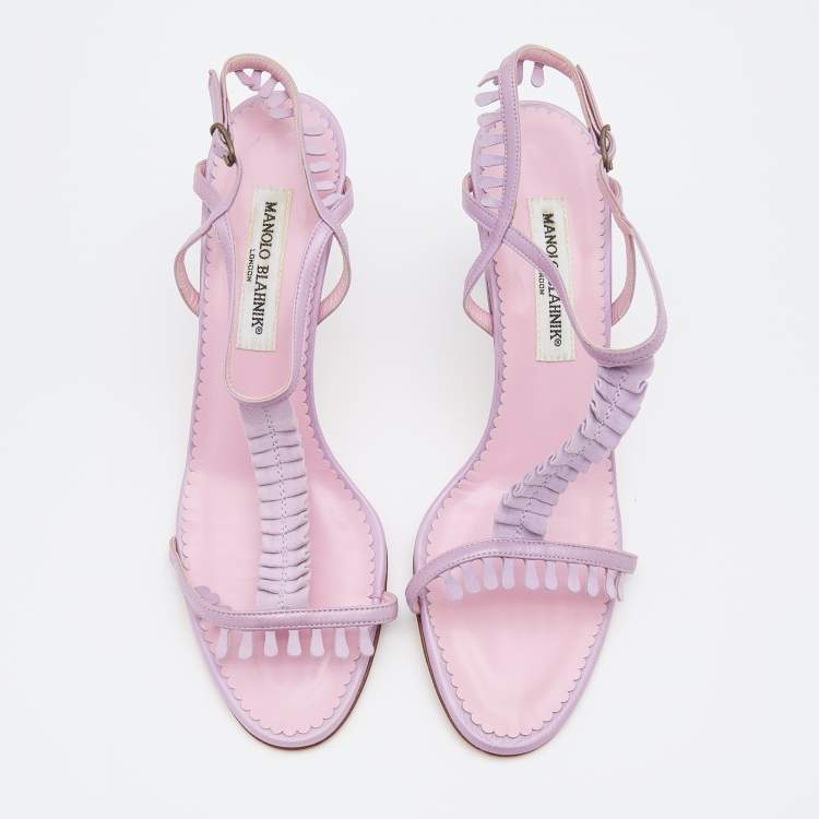 Pre Owned Manolo Blahnik Lilac Leather and Suede Tigrata Strappy Sandals Size 40.5