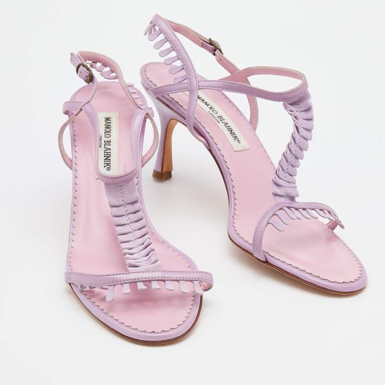 Pre Owned Manolo Blahnik Lilac Leather and Suede Tigrata Strappy Sandals Size 40.5