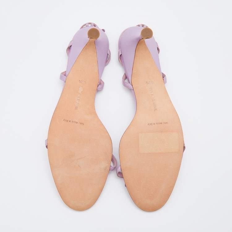 Pre Owned Manolo Blahnik Lilac Leather and Suede Tigrata Strappy Sandals Size 40.5