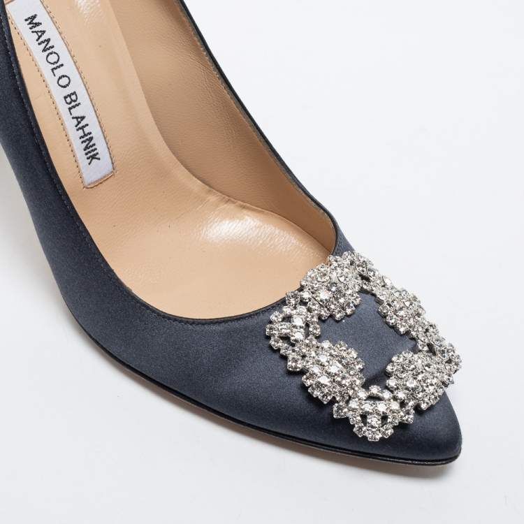 Pre Owned Manolo Blahnik Grey Satin Hangisi  Pumps Size 37.5